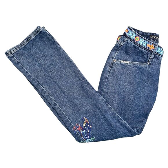 RVT Denim - R.V.T. Jean Co Size 9/10 Womens Juniors Jeans Blue Straight Leg Embroidered Y2K